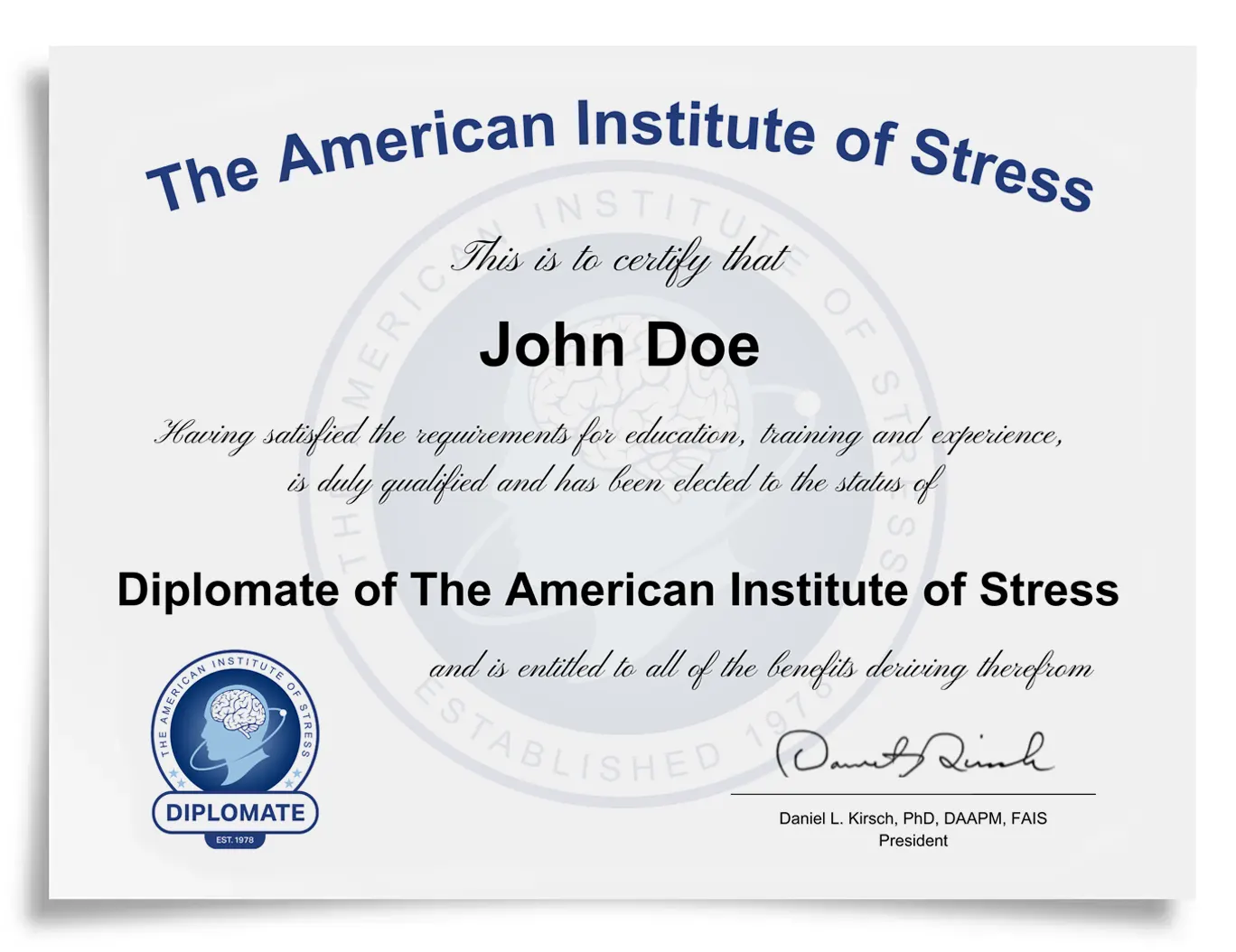 AIS Certificate for a Diplomate