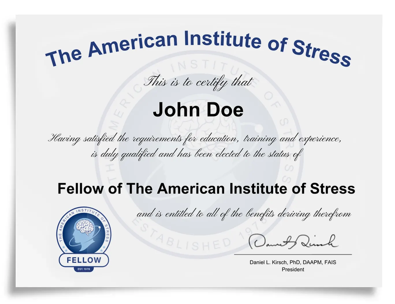 AIS Certificate for a FELLOW